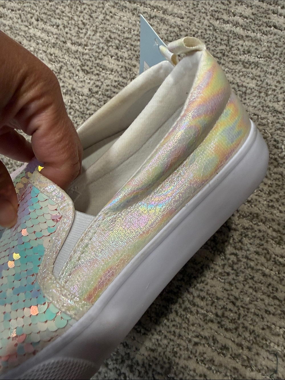Cat & Jack Girls' Iridescent Pastel Sequin Slip-On Sneakers - Mint/Purple/Pink - Picture 3 of 5